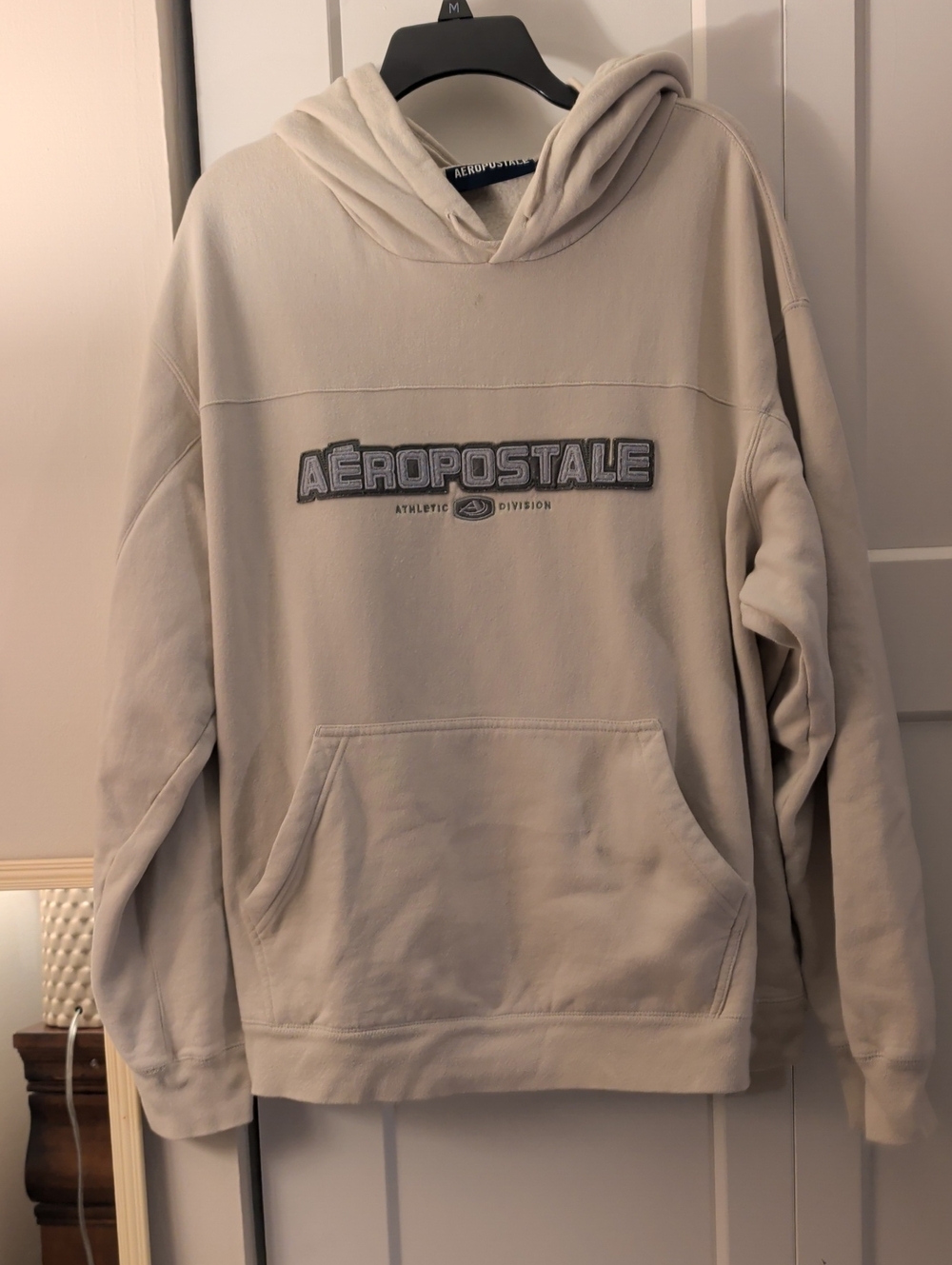 Aeropostale Men's Light Cream Pullover Hoodie with Embroidered Logo